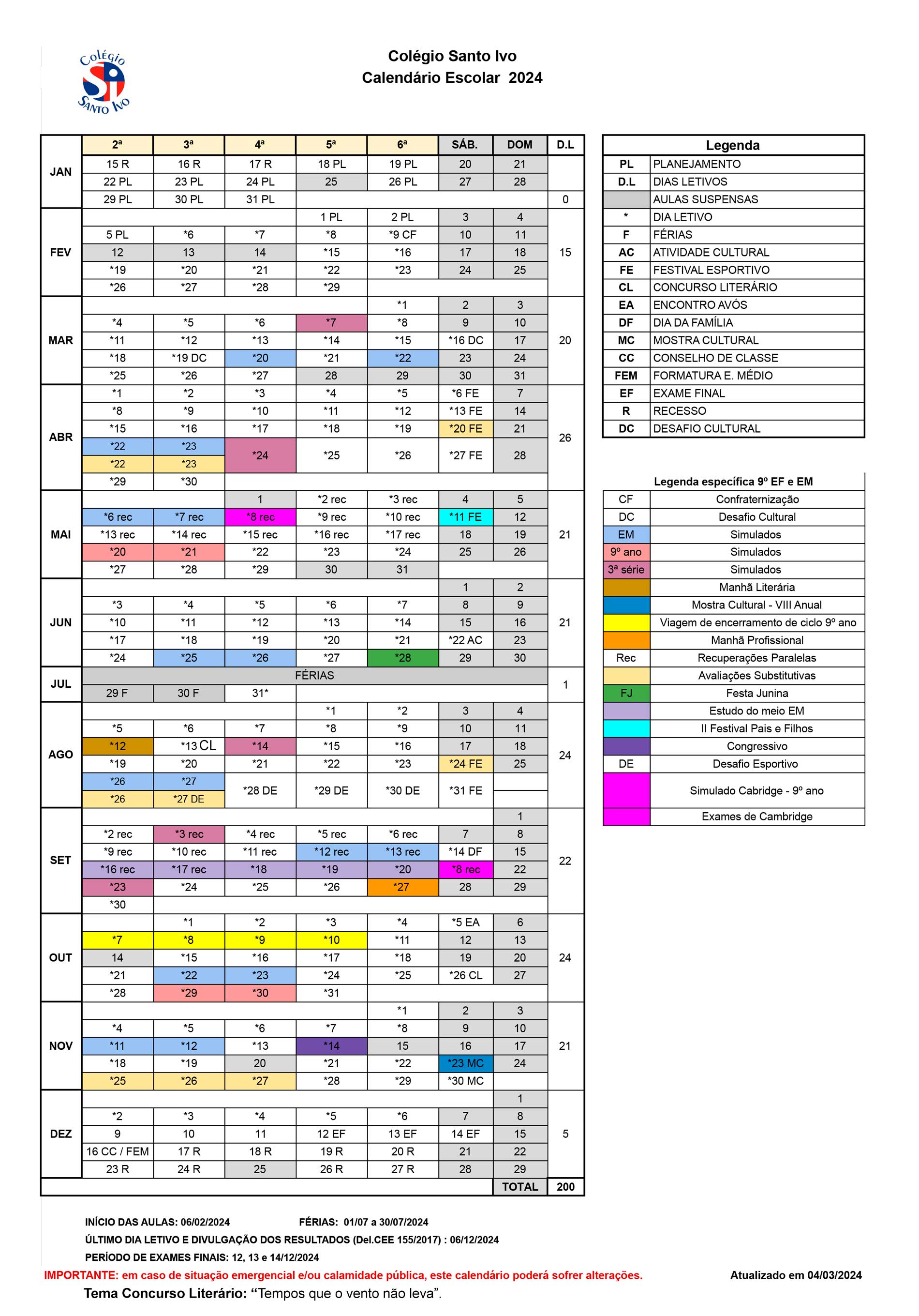 Calendario Escolar 2023 9º Ano